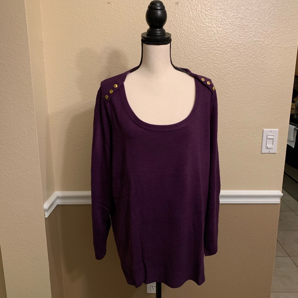 Karen Scott Luxsoft Button Purple Dynasty Sweater